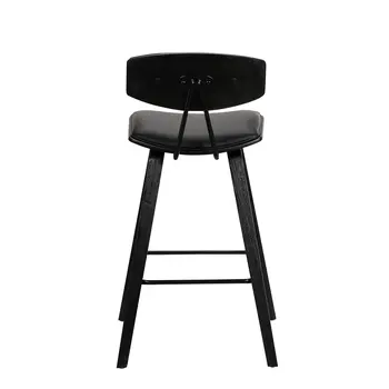 29" Black Faux Leather and Iron Low Back Bar Height Bar Chair