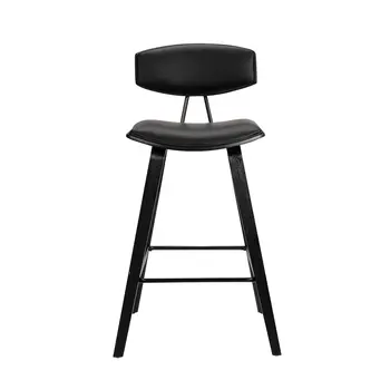 29" Black Faux Leather and Iron Low Back Bar Height Bar Chair