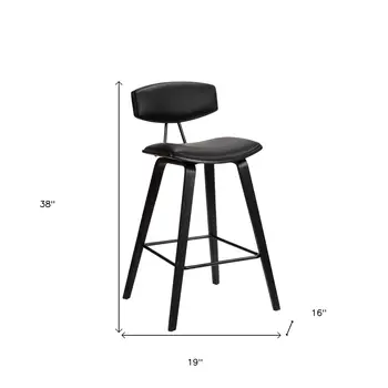 29" Black Faux Leather and Iron Low Back Bar Height Bar Chair