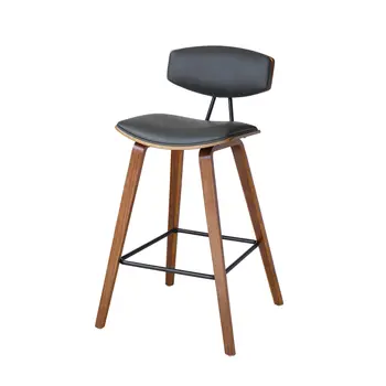 29" Gray and Brown Faux Leather and Iron Low Back Bar Height Bar Chair