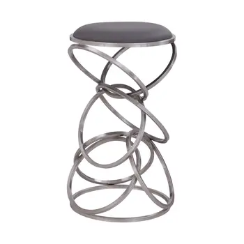 30" Gray And Silver Faux Leather And Iron Backless Bar Height Bar Chair