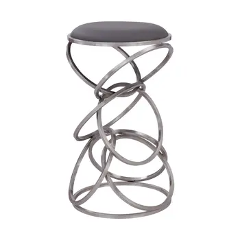 30" Gray And Silver Faux Leather And Iron Backless Bar Height Bar Chair