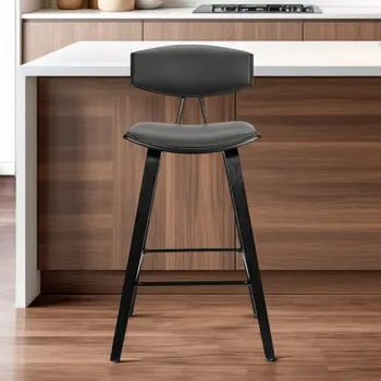 29" Gray and Black Faux Leather and Iron Low Back Bar Height Bar Chair