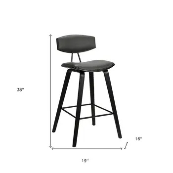 29" Gray and Black Faux Leather and Iron Low Back Bar Height Bar Chair