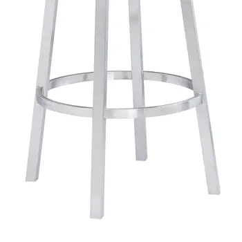 26" Gray And Silver Faux Leather And Iron Swivel Low Back Counter Height Bar Chair