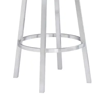 30" White and Silver Faux Leather and Iron Low Back Bar Height Swivel Bar Chair