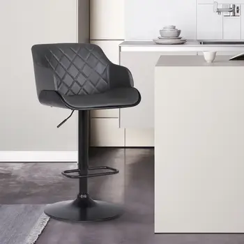 Gray and Black Faux Leather and Iron Low Back Adjustable Height Swivel Bar Chair