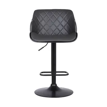 Gray and Black Faux Leather and Iron Low Back Adjustable Height Swivel Bar Chair