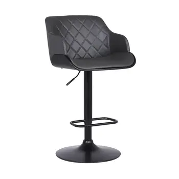 Gray and Black Faux Leather and Iron Low Back Adjustable Height Swivel Bar Chair