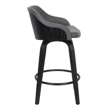 26" Gray And Black Iron Swivel Low Back Counter Height Bar Chair