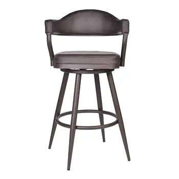 26" Brown Faux Leather and Iron Counter Height Swivel Bar Chair