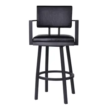 26" Black Faux Leather and Iron Counter Height Swivel Bar Chair