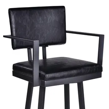 26" Black Faux Leather and Iron Counter Height Swivel Bar Chair