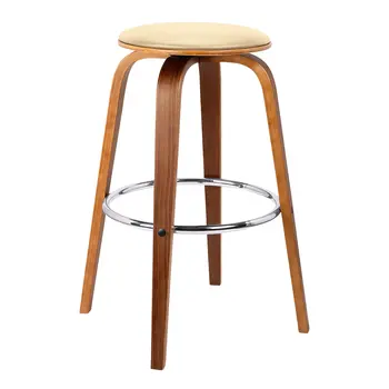 25" Cream And Brown Iron Swivel Backless Counter Height Bar Chair