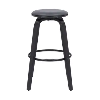 29" Gray And Black Solid Wood Swivel Backless Bar Height Bar Chair