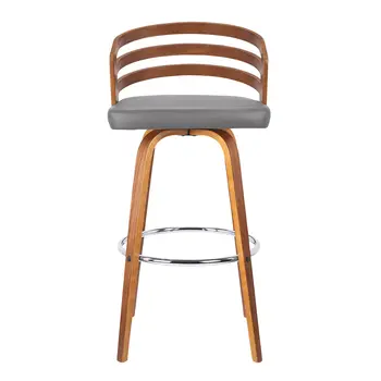 26" Gray And Brown Iron Swivel Low Back Counter Height Bar Chair