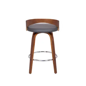26" Gray and Brown Faux Leather and Iron Low Back Counter Height Swivel Bar Chair