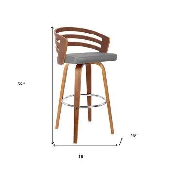 30" Gray and Brown Fabric and Iron Low Back Bar Height Swivel Bar Chair