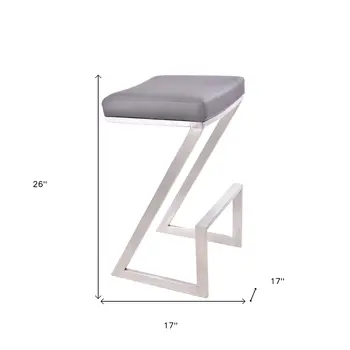 26" Gray And Silver Iron Backless Counter Height Bar Chair