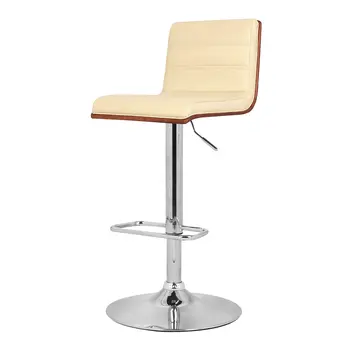 23" Cream And Silver Iron Swivel Low Back Adjustable Height Bar Chair