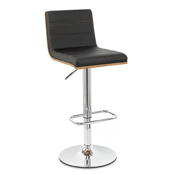 Black and Silver Fabric and Iron Low Back Adjustable Height Swivel Bar Chair