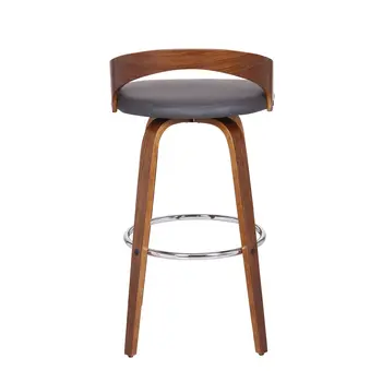30" Gray and Brown Faux Leather and Iron Low Back Bar Height Swivel Bar Chair