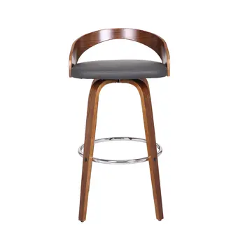 30" Gray and Brown Faux Leather and Iron Low Back Bar Height Swivel Bar Chair