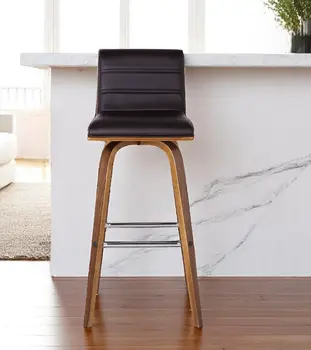 30" Brown Solid Wood Swivel Low Back Bar Height Bar Chair