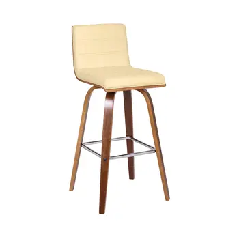 30" Cream and Brown Fabric and Iron Low Back Bar Height Swivel Bar Chair