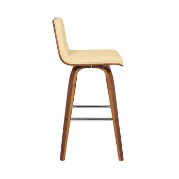 30" Cream and Brown Fabric and Iron Low Back Bar Height Swivel Bar Chair