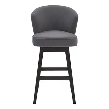 27" Gray And Espresso Solid Wood Swivel Low Back Counter Height Bar Chair