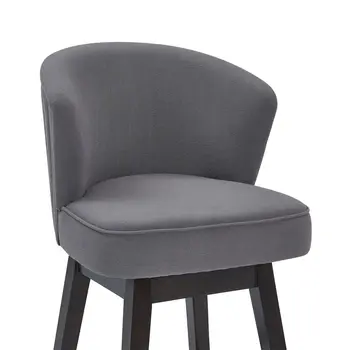 27" Gray And Espresso Solid Wood Swivel Low Back Counter Height Bar Chair