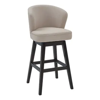 27" Tan and Espresso Fabric and Solid Wood Low Back Counter Height Swivel Bar Chair