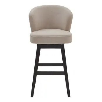 27" Tan and Espresso Fabric and Solid Wood Low Back Counter Height Swivel Bar Chair