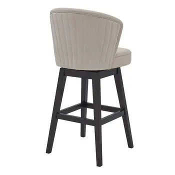 27" Tan and Espresso Fabric and Solid Wood Low Back Counter Height Swivel Bar Chair