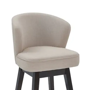 27" Tan and Espresso Fabric and Solid Wood Low Back Counter Height Swivel Bar Chair