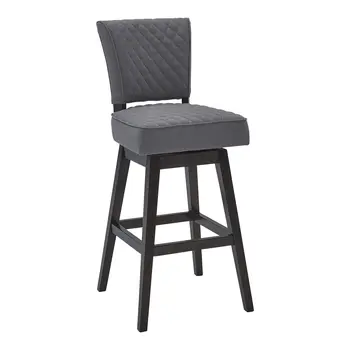 26" Gray and Espresso Fabric and Solid Wood Counter Height Swivel Bar Chair