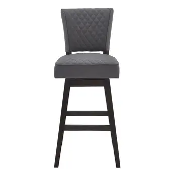 26" Gray and Espresso Fabric and Solid Wood Counter Height Swivel Bar Chair