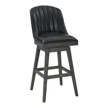 26" Brown and Gray Faux Leather and Solid Wood Counter Height Swivel Bar Chair