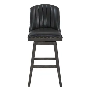 26" Brown and Gray Faux Leather and Solid Wood Counter Height Swivel Bar Chair