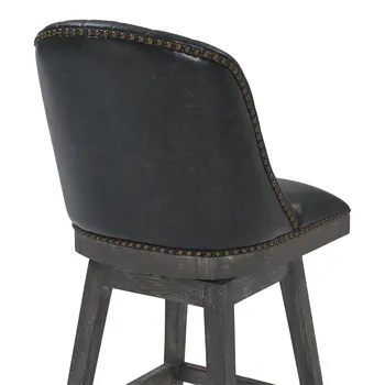 26" Brown and Gray Faux Leather and Solid Wood Counter Height Swivel Bar Chair