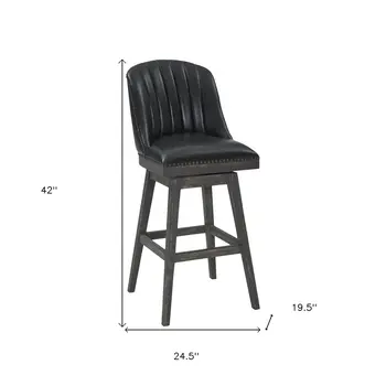 26" Brown and Gray Faux Leather and Solid Wood Counter Height Swivel Bar Chair