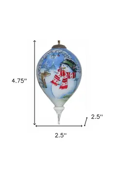 Adorable Snowman and Deer Hand Painted Mouth Blown Glass Ornament