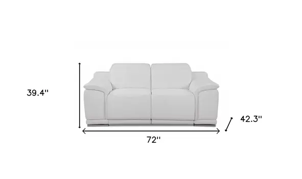 72" White And Silver Italian Leather Power Reclining Loveseat