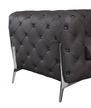 69" Brown And Silver Italian Leather Loveseat