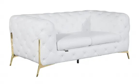 69" White And Gold Italian Leather Loveseat