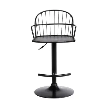 Black Solid Wood and Iron Low Back Adjustable Height Bar Chair