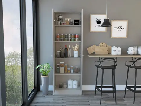 71" Light Gray Wood Pantry Or Storage Closet