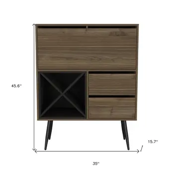 46" Dark Brown and Black Wood Console Bar Cabinet With Single Door And Two Drawers
