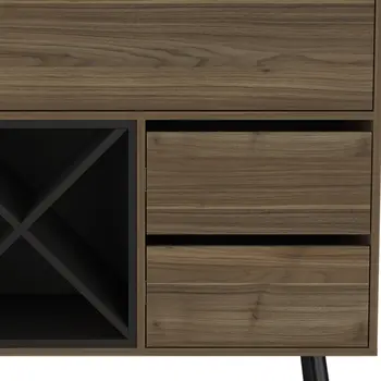 46" Dark Brown and Black Wood Console Bar Cabinet With Single Door And Two Drawers